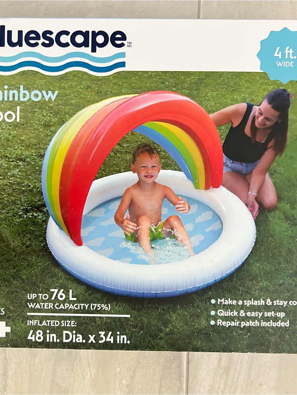 Kids Rainbow Inflatable Pool - White with Red/Yellow/Green/Blue Arch